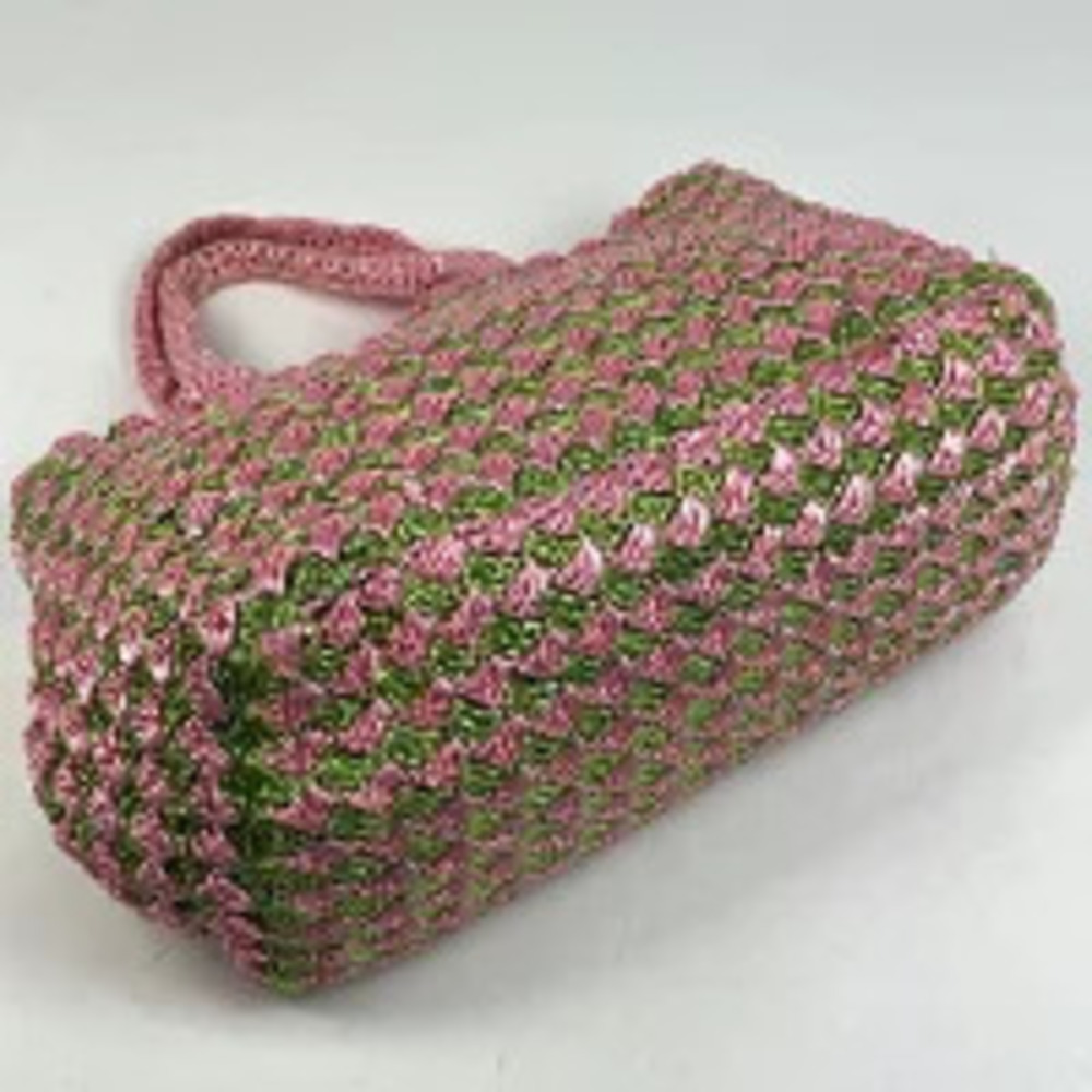 Prada Bag Plate Pink Tote Basket Handbag Raffia Green